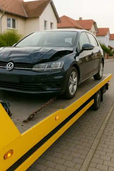 Defektes Auto wird zur Werkstatt abgeschleppt, um den Autoankauf-Service in Ilmenau in Anspruch zu nehmen.